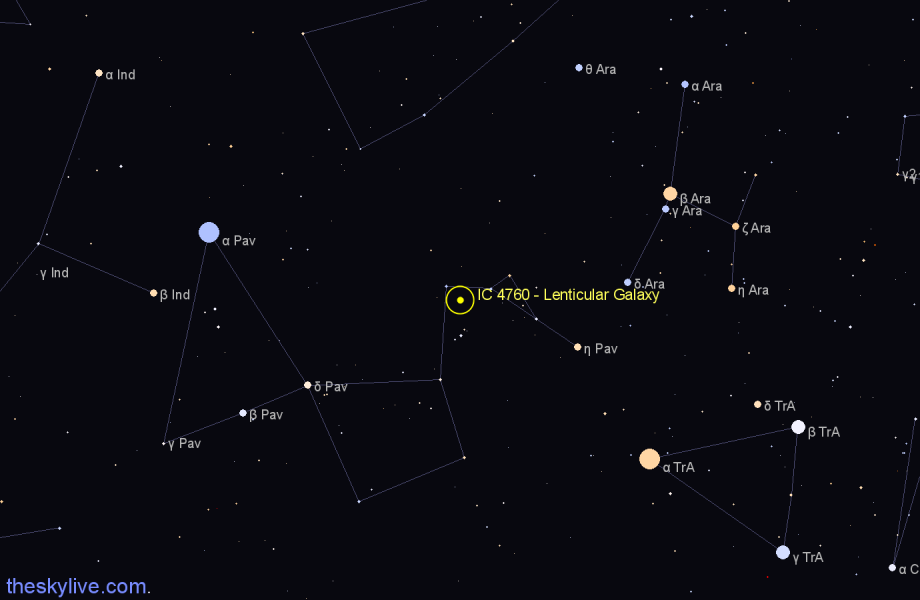 Finder chart IC 4760 - Lenticular Galaxy in Pavo star