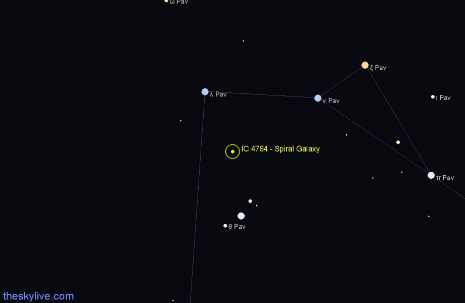 Finder chart IC 4764 - Spiral Galaxy in Pavo star