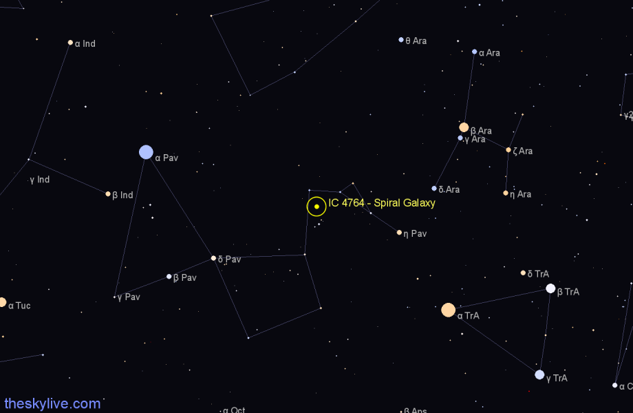 Finder chart IC 4764 - Spiral Galaxy in Pavo star