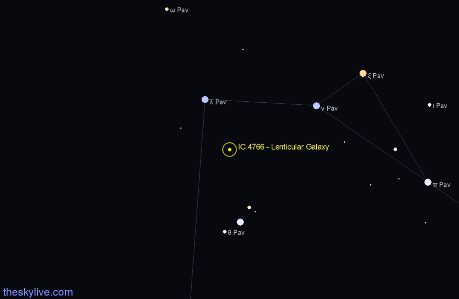 Finder chart IC 4766 - Lenticular Galaxy in Pavo star