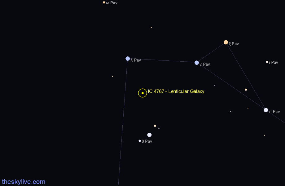 Finder chart IC 4767 - Lenticular Galaxy in Pavo star