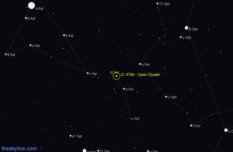 Finder chart IC 4768 - Open Cluster in Scutum star