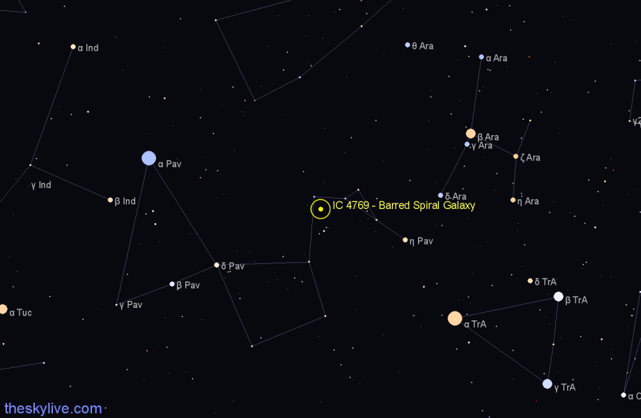 Finder chart IC 4769 - Barred Spiral Galaxy in Pavo star