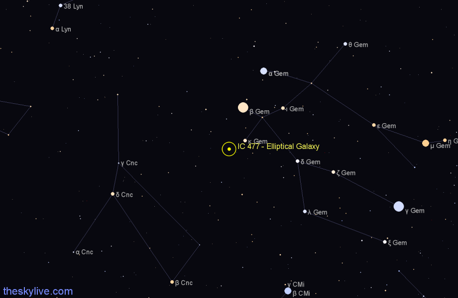 Finder chart IC 477 - Elliptical Galaxy in Gemini star