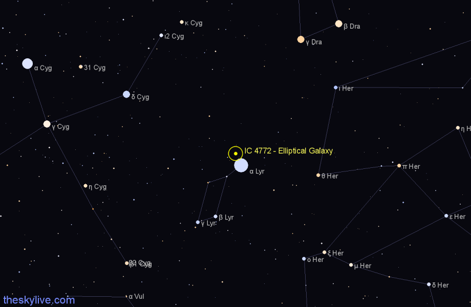 Finder chart IC 4772 - Elliptical Galaxy in Lyra star