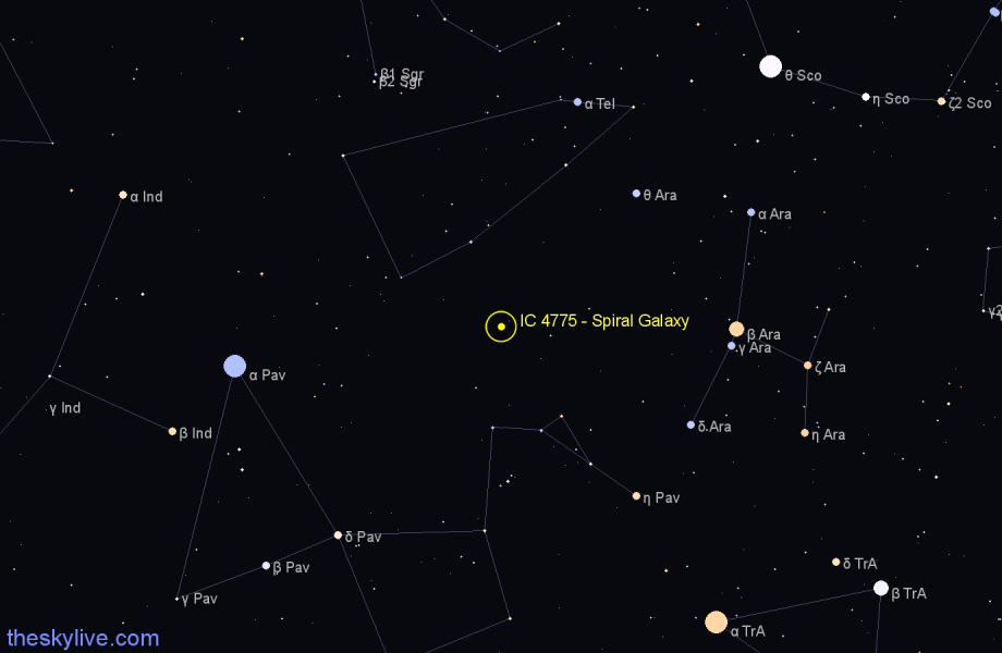 Finder chart IC 4775 - Spiral Galaxy in Pavo star