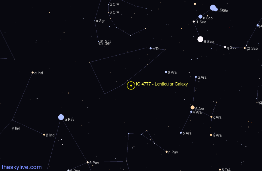 Finder chart IC 4777 - Lenticular Galaxy in Telescopium star