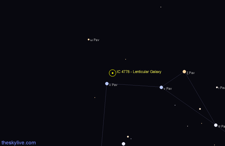 Finder chart IC 4778 - Lenticular Galaxy in Pavo star