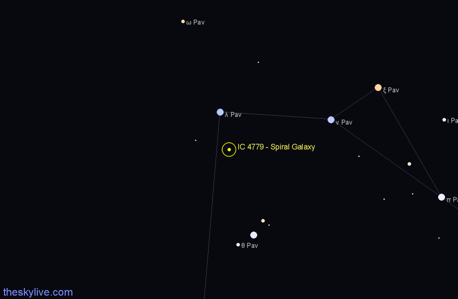 Finder chart IC 4779 - Spiral Galaxy in Pavo star