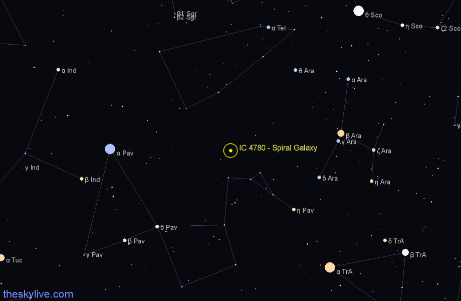 Finder chart IC 4780 - Spiral Galaxy in Pavo star