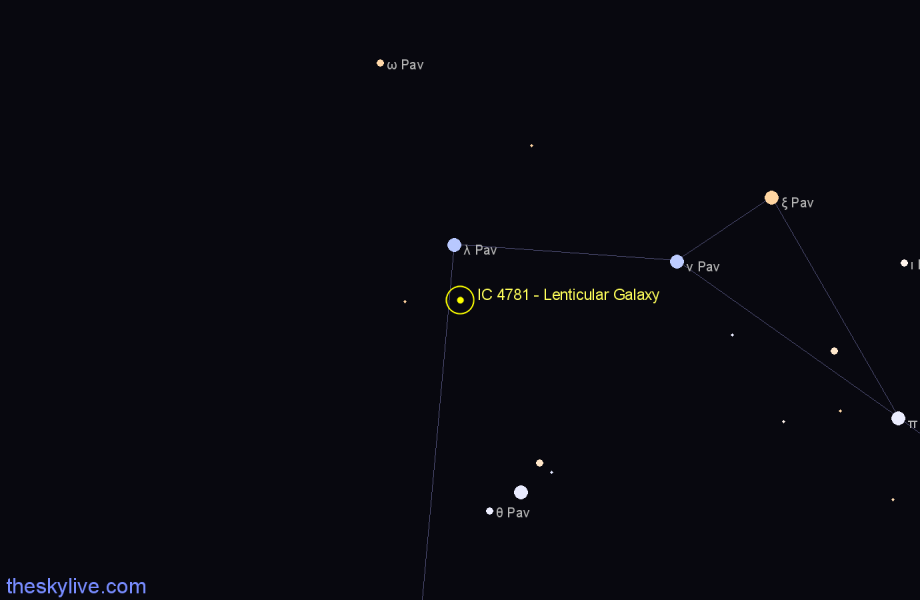 Finder chart IC 4781 - Lenticular Galaxy in Pavo star