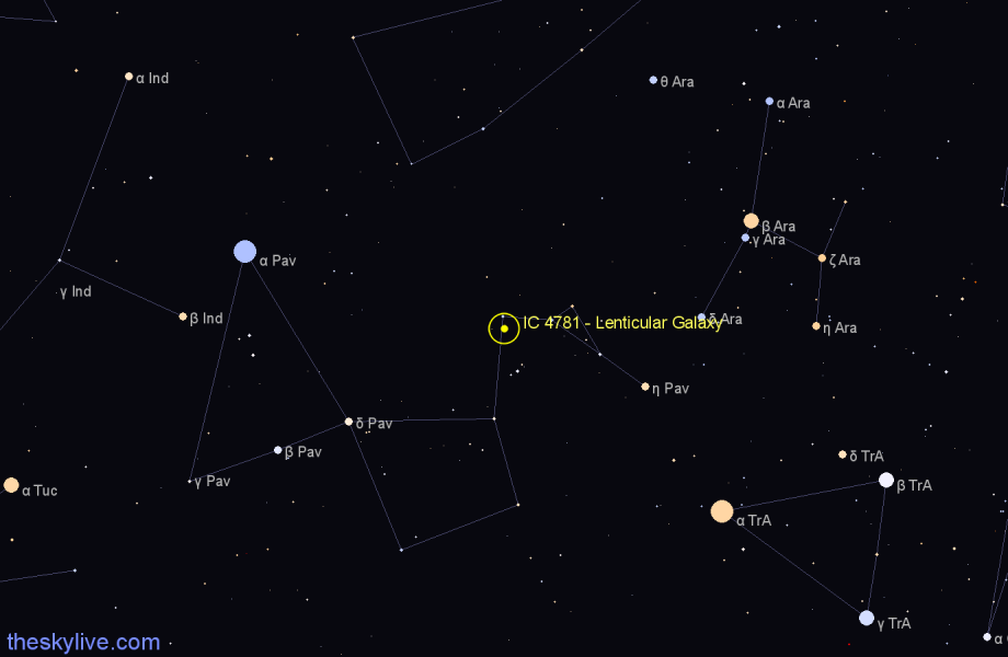 Finder chart IC 4781 - Lenticular Galaxy in Pavo star