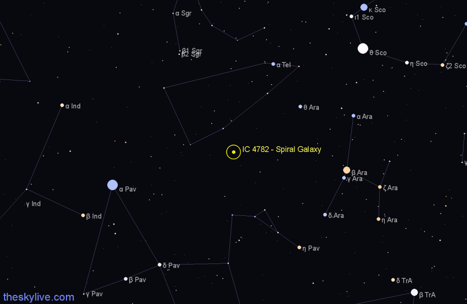 Finder chart IC 4782 - Spiral Galaxy in Telescopium star