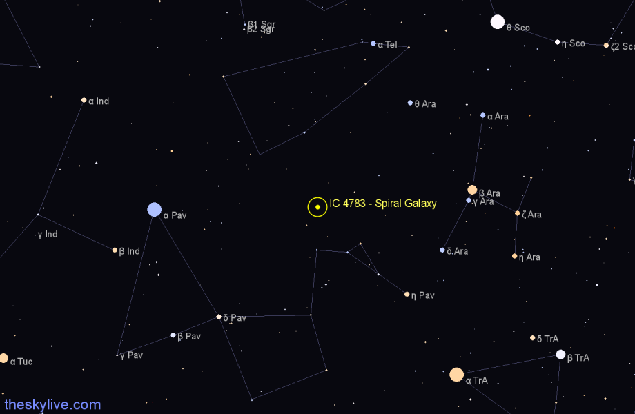 Finder chart IC 4783 - Spiral Galaxy in Pavo star