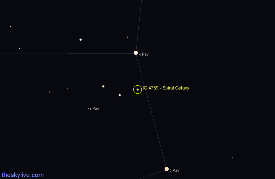 Finder chart IC 4789 - Spiral Galaxy in Pavo star