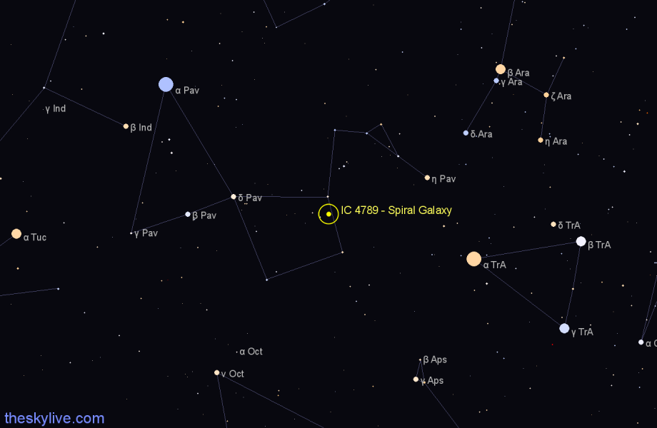 Finder chart IC 4789 - Spiral Galaxy in Pavo star