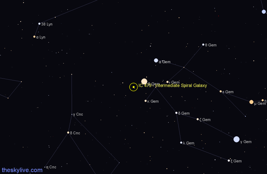 Finder chart IC 479 - Intermediate Spiral Galaxy in Gemini star