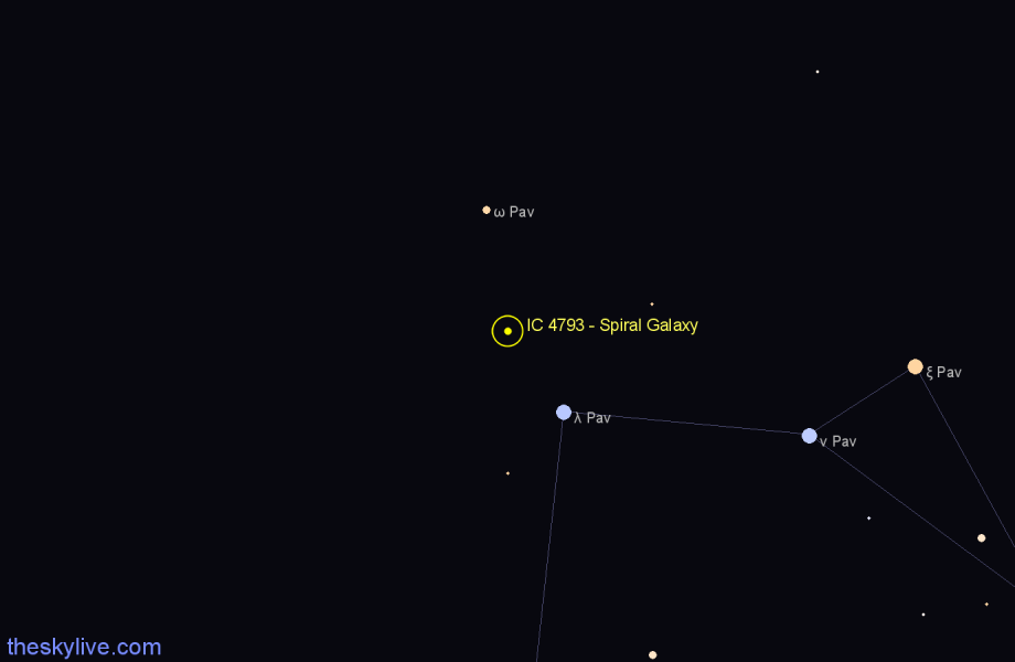 Finder chart IC 4793 - Spiral Galaxy in Pavo star