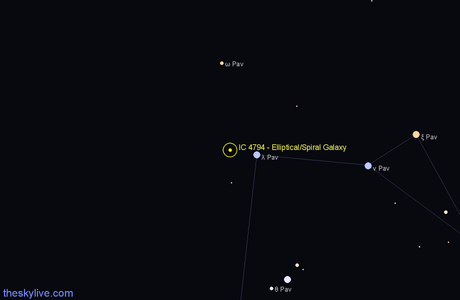 Finder chart IC 4794 - Elliptical/Spiral Galaxy in Pavo star