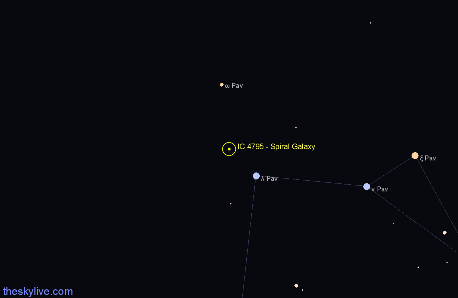 Finder chart IC 4795 - Spiral Galaxy in Pavo star