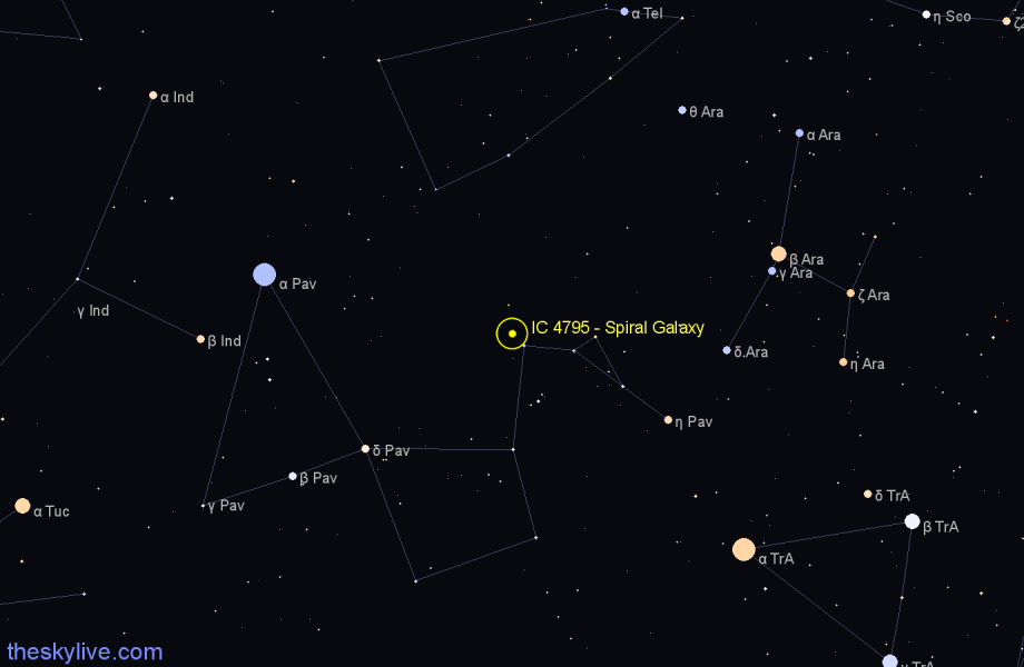 Finder chart IC 4795 - Spiral Galaxy in Pavo star