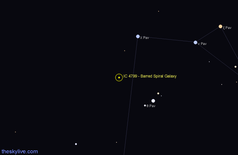 Finder chart IC 4799 - Barred Spiral Galaxy in Pavo star