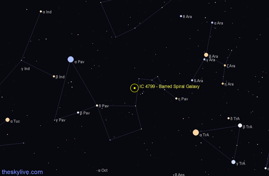 Finder chart IC 4799 - Barred Spiral Galaxy in Pavo star