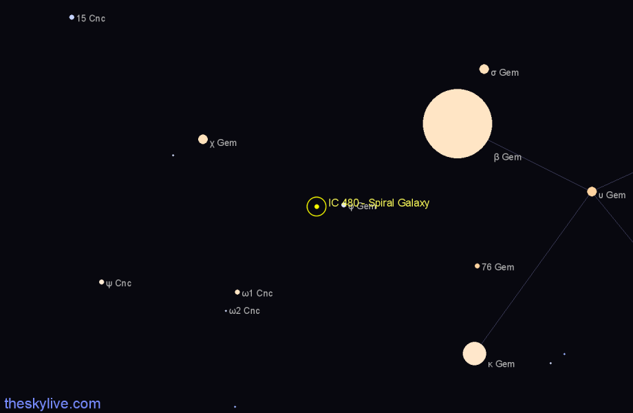 Finder chart IC 480 - Spiral Galaxy in Gemini star