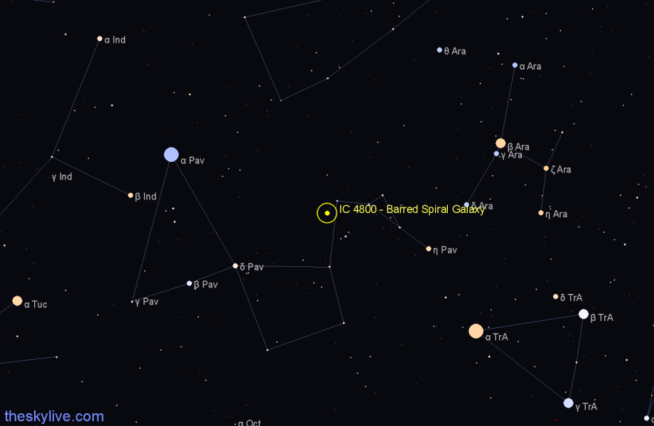 Finder chart IC 4800 - Barred Spiral Galaxy in Pavo star