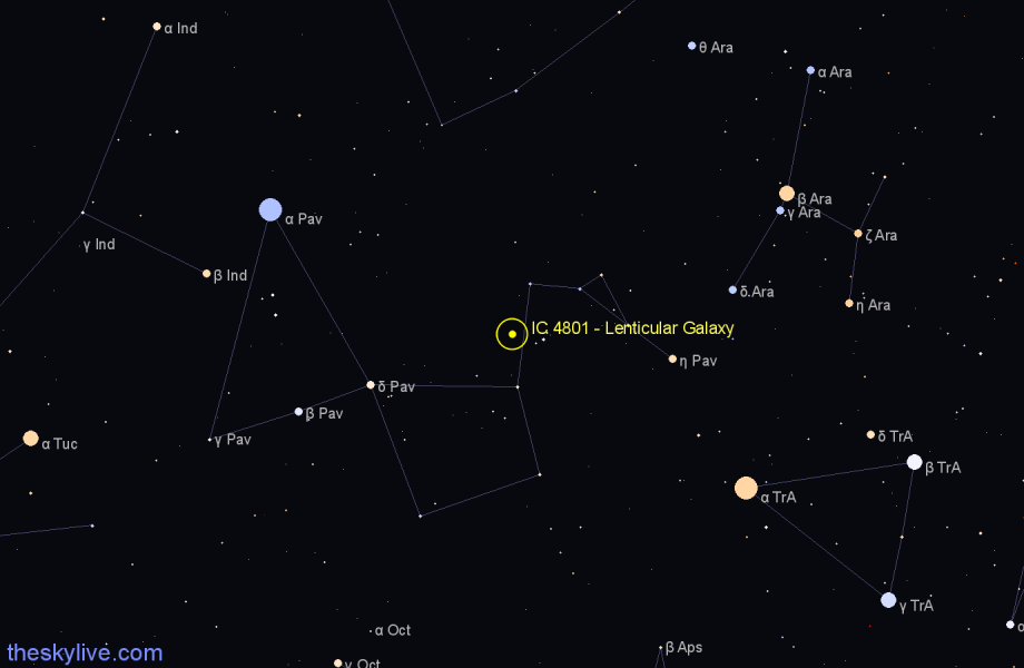 Finder chart IC 4801 - Lenticular Galaxy in Pavo star