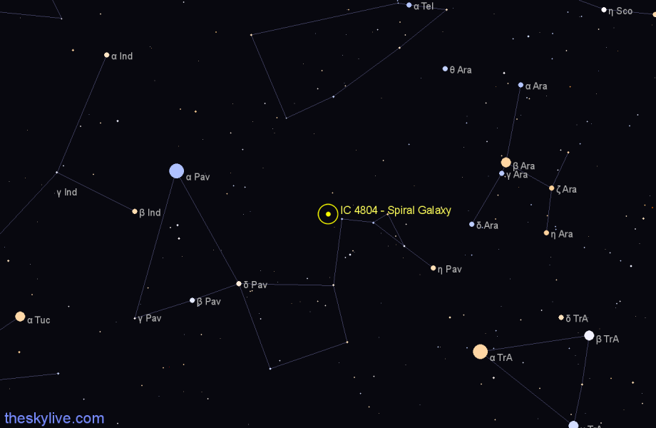 Finder chart IC 4804 - Spiral Galaxy in Pavo star