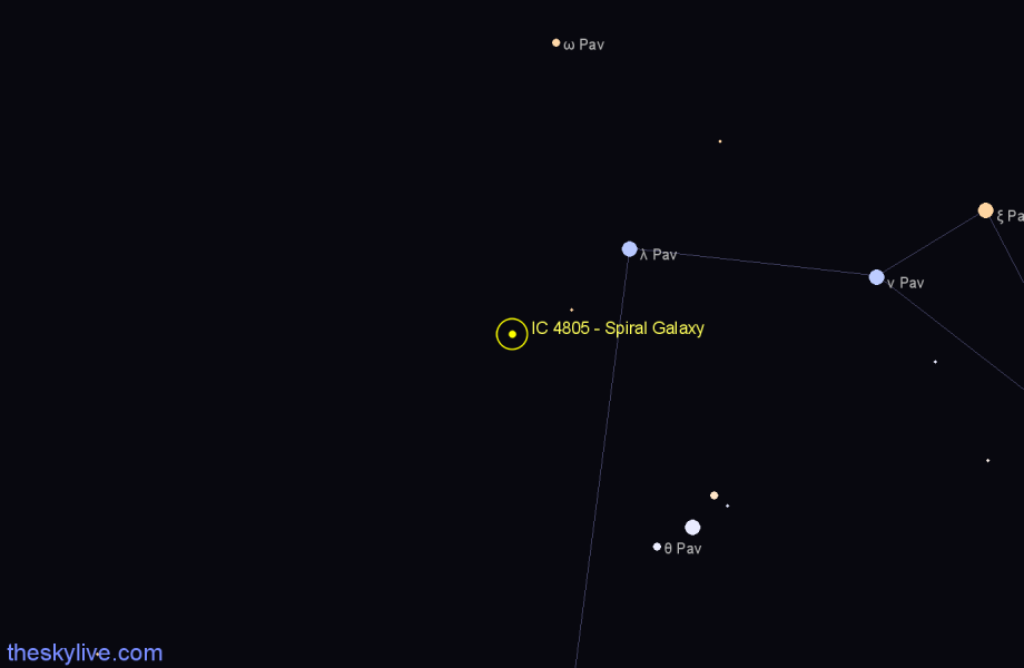 Finder chart IC 4805 - Spiral Galaxy in Pavo star