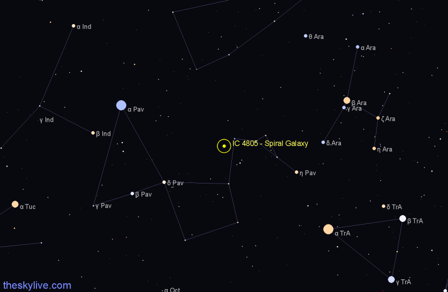 Finder chart IC 4805 - Spiral Galaxy in Pavo star
