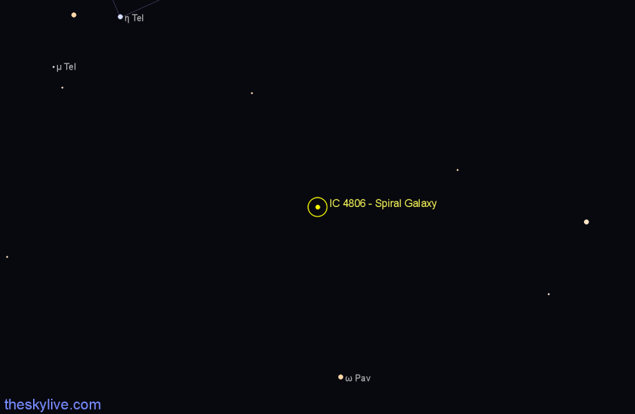 Finder chart IC 4806 - Spiral Galaxy in Pavo star