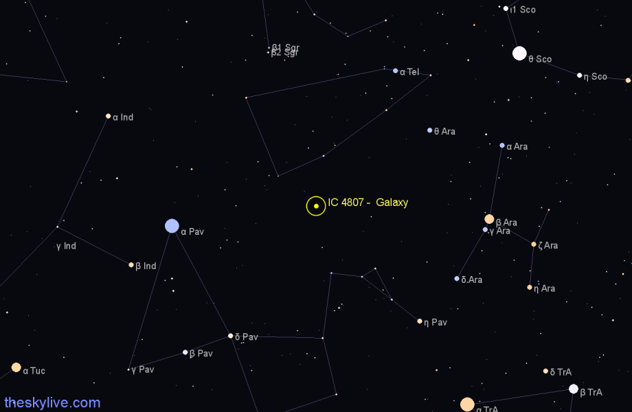 Finder chart IC 4807 -  Galaxy in Pavo star