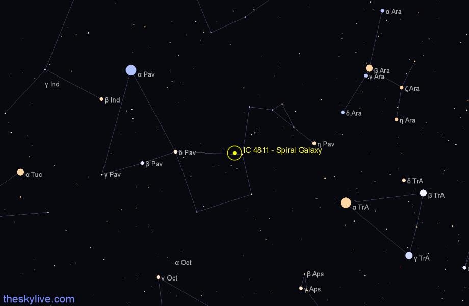 Finder chart IC 4811 - Spiral Galaxy in Pavo star