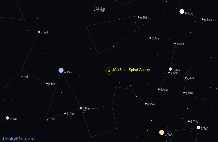 Finder chart IC 4814 - Spiral Galaxy in Pavo star