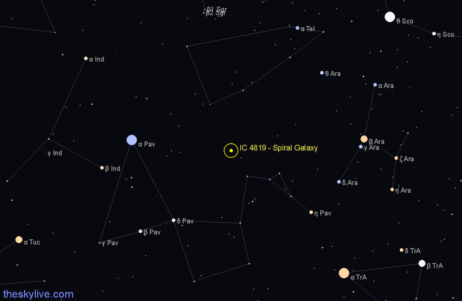 Finder chart IC 4819 - Spiral Galaxy in Pavo star