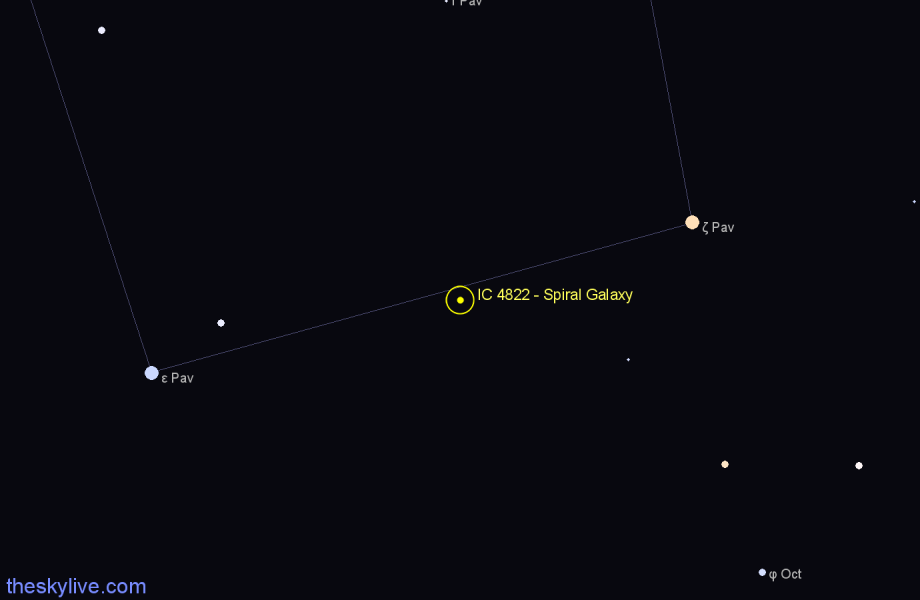 Finder chart IC 4822 - Spiral Galaxy in Pavo star