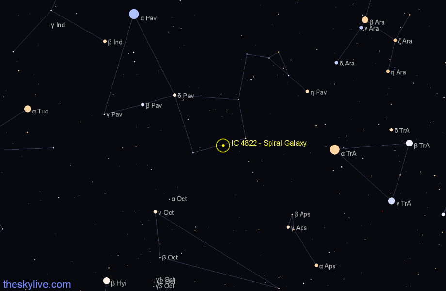 Finder chart IC 4822 - Spiral Galaxy in Pavo star