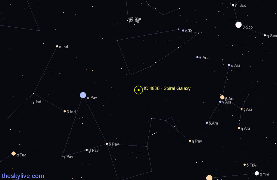 Finder chart IC 4826 - Spiral Galaxy in Pavo star