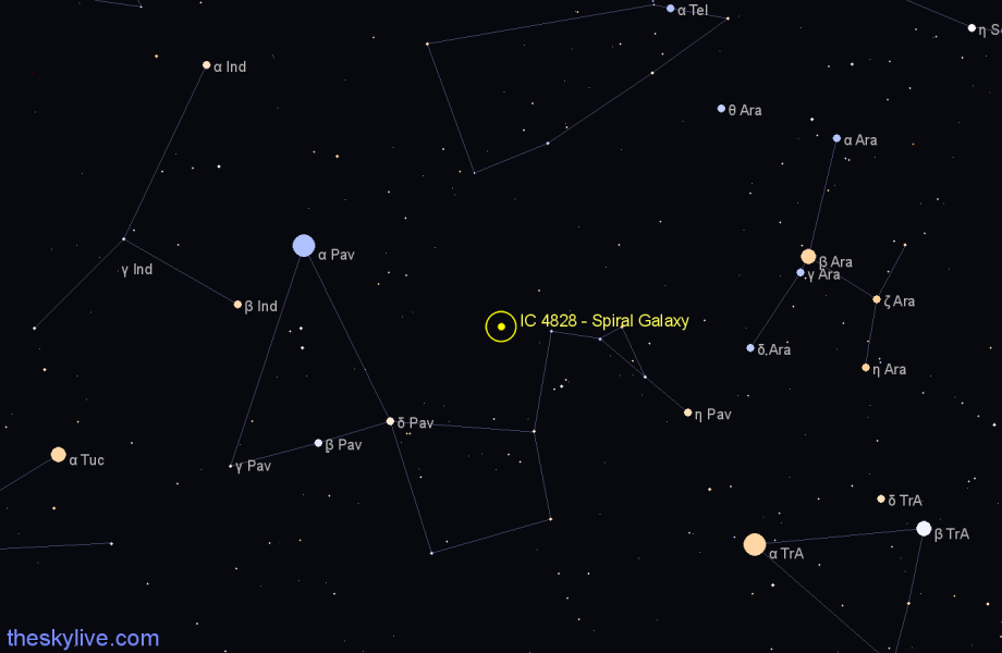 Finder chart IC 4828 - Spiral Galaxy in Pavo star