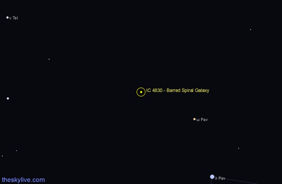 Finder chart IC 4830 - Barred Spiral Galaxy in Pavo star