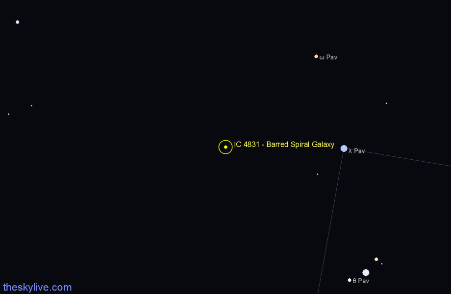 Finder chart IC 4831 - Barred Spiral Galaxy in Pavo star