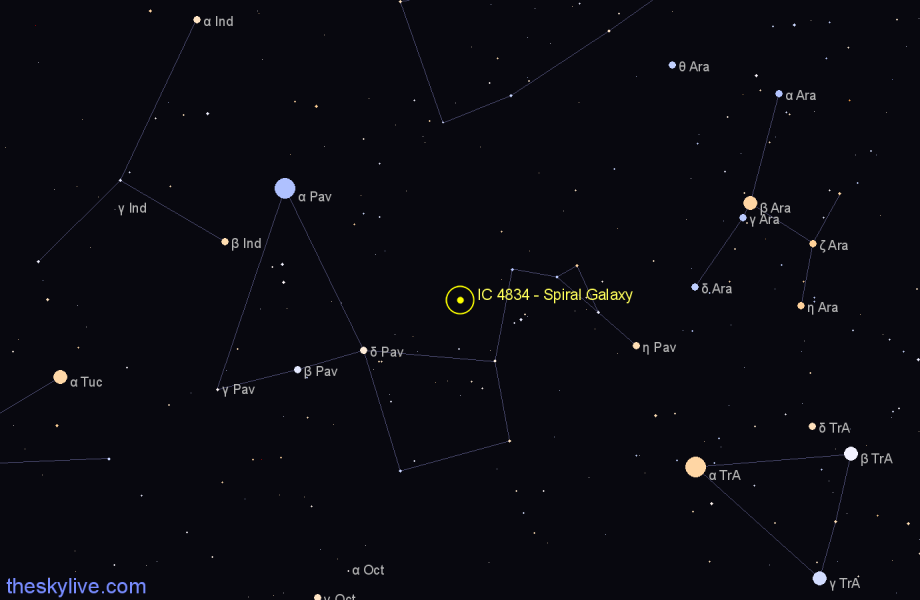 Finder chart IC 4834 - Spiral Galaxy in Pavo star