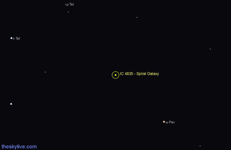 Finder chart IC 4835 - Spiral Galaxy in Pavo star