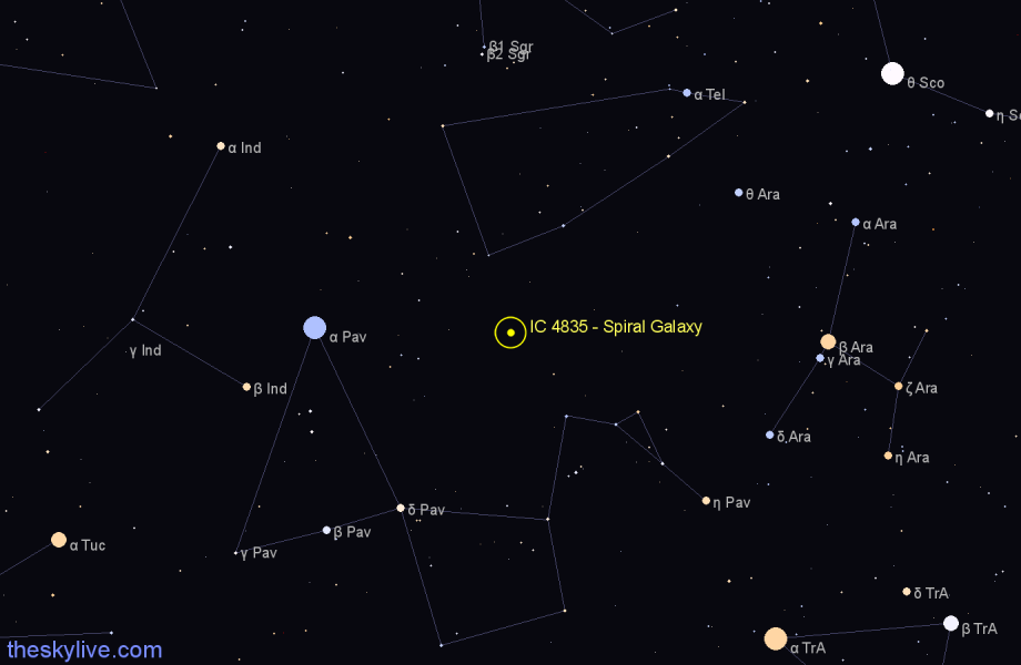 Finder chart IC 4835 - Spiral Galaxy in Pavo star