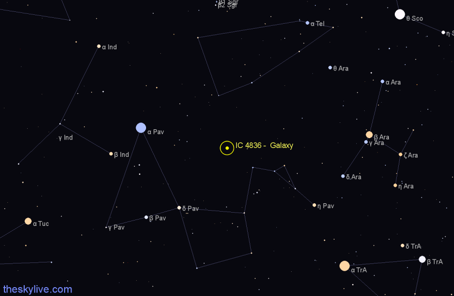 Finder chart IC 4836 -  Galaxy in Pavo star