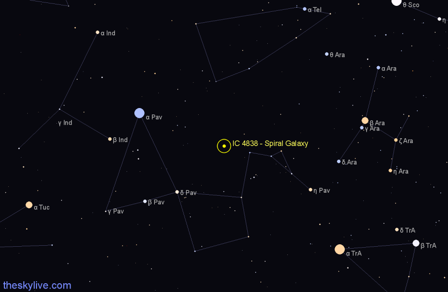 Finder chart IC 4838 - Spiral Galaxy in Pavo star