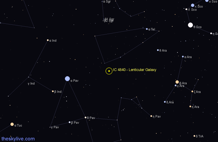 Finder chart IC 4840 - Lenticular Galaxy in Telescopium star